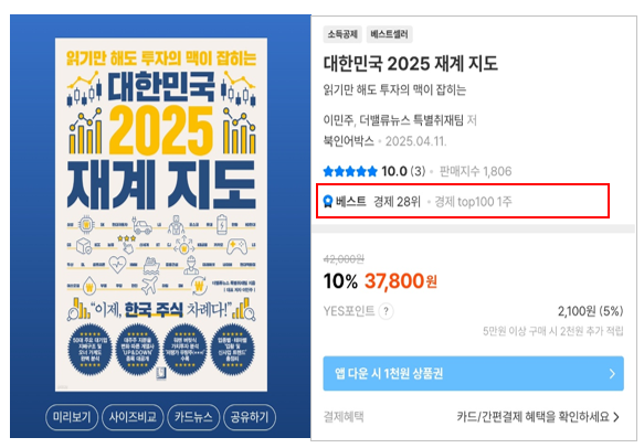 \ 대한민국 2025 재계 지도\  출간 즉시 베스트셀러 진입... 예스24 \ 경제 28위\ 