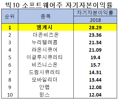 빅 10 소프트웨어주 자기자본이익률. [이미지=버핏연구소]